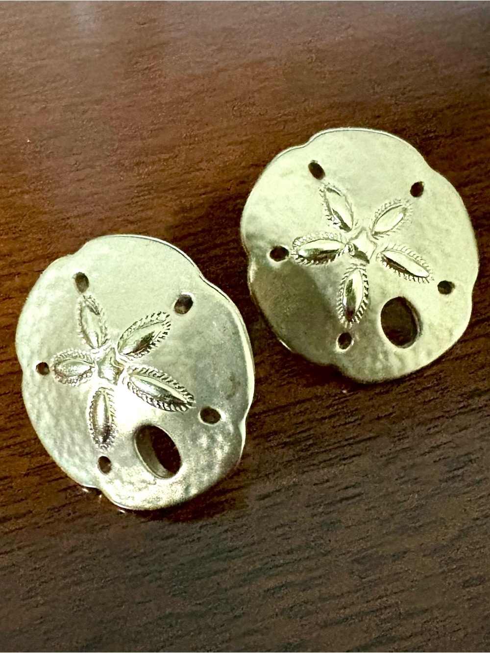 Gold 14K Sand Dollar Shell Pierced Earrings  statement size !